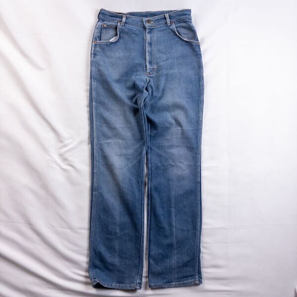 US Vintage 70s Lee 220 コットン ストレッチ フェード ブルー 革パッチ 42TALON タロン ワイド ストレート デニムパンツ