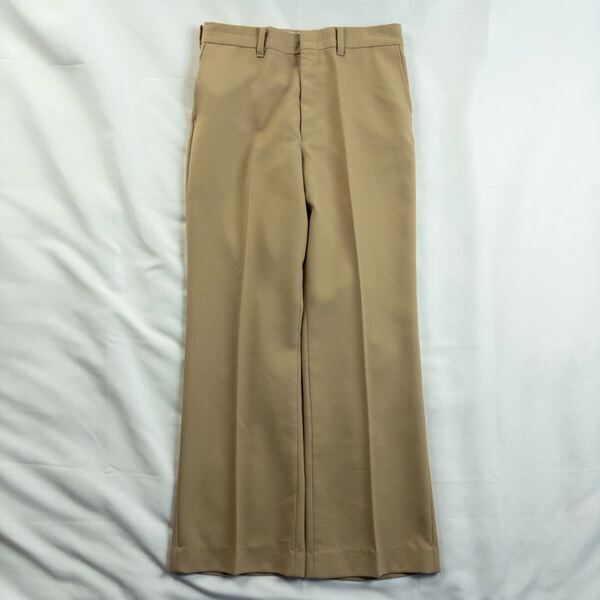 US Vintage 70-80s CASUAL SPORTSWEAR ポリエステル ツイル ノータック オーカー レトロ フレア ブーツカット スラックス トラウザーズ