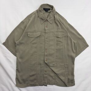 US Vintage toscano シルク フラップポケット くすみカラー プレーン カーキ オリーブ アウトドア とろみ デザインシャツ サファリシャツ