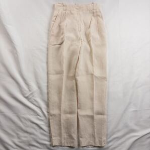 Euro Vintage 80-90s Unknown リネン ツータック 生成り ベージュ ナチュラル ワイド イージーパンツ デザインスラックス トラウザーズ