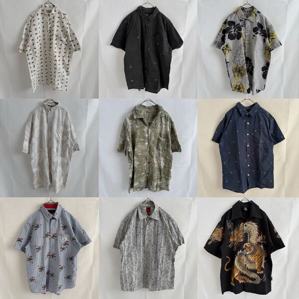 US・EUROブランドミックス 古着 総柄 半袖シャツ s/s shirt 9枚 Sサイズ まとめ売り 卸売り アメリカ ユーロ ビンテージ ヴィンテージ
