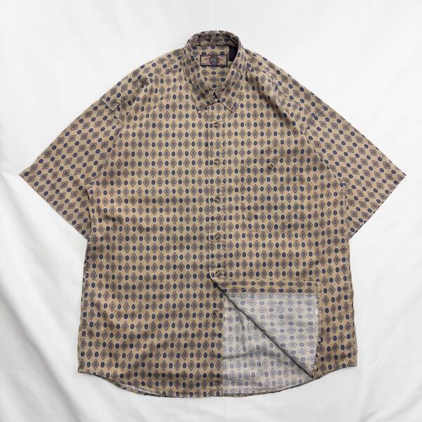 US Vintage 90-00s GFC TRADING COMPANY コットン100% ボタンダウン くすみカラー オーナメント 装飾 エスニック 幾何学 アート 総柄シャツ