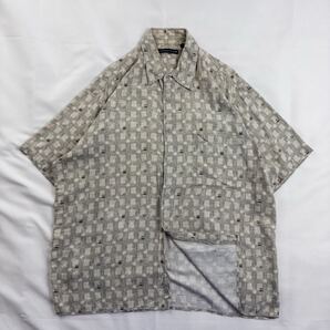 US Vintage 90s MANHATTAN レーヨン100% くすみカラー エスニック 民族 幾何学模様 アート ボックス 格子 総柄 デザインシャツ