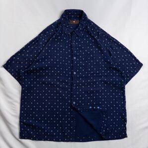 US Vintage 00s TOSCANO シルク55% レーヨン45% ヘリンボーン マルチカラー ドット アンカー 錨 マリン ネイビー 総柄 デザインシャツ