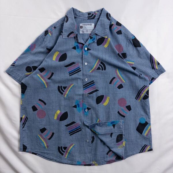 US Vintage 00s #takepride コットン100% 開襟 オープンカラー アート クレイジーパターン 幾何学模様 レトロ アトミック柄 総柄シャツ