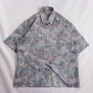 Euro Vintage スペイン製 80s Unknown ポリエステル100% ボタンダウン 好配色 アート クレイジーパターン 油彩 抽象 レトロ 総柄シャツ