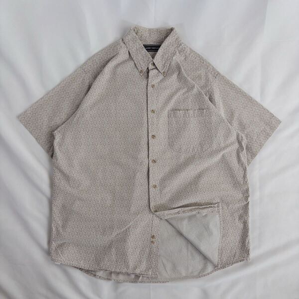 US Vintage 90s DAVID TAYLOR コットン100% ボタンダウン くすみカラー ベージュ エスニック 民族 幾何学模様 アート ボックス 総柄シャツ