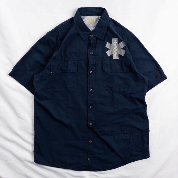 US Vintage 00s PROFEL ナイロン ロゴ プリント メッシュ テック 多機能 アウトドア ワーク ネイビー 紺 デザインシャツ