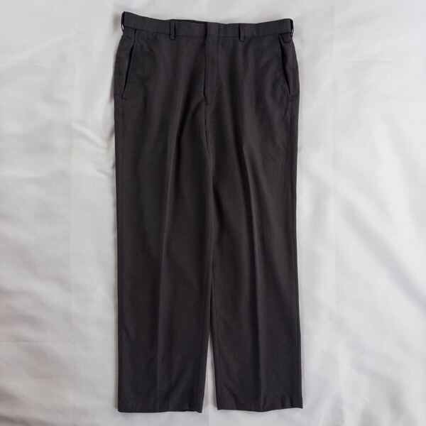 US Vintage 00s haggar ポリエステル100% ツイル ノータック とろみ ドレープ グレー 灰色 レトロ ドレス デザインスラックス トラウザーズ