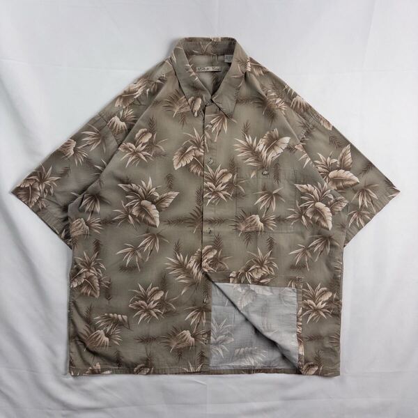 US Vintage 90s Batik Bay コットン100% くすみカラー ボタニカル リーフ エスニック 民族 ハワイアン アロハ 総柄 デザインシャツ