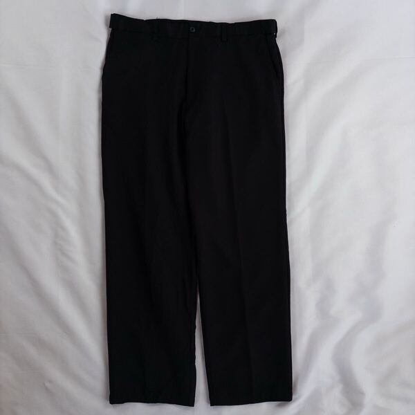 US Vintage 00s haggar ポリエステル ツイル ノータック 光沢 とろみ ドレープ ブラック ワイド ドレス デザインスラックス トラウザーズ