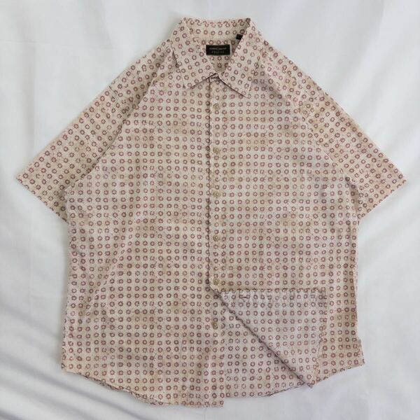 US Vintage 00s JOSEPH ABBOUD PROFILE コットン100% くすみカラー 幾何学模様 エスニック 民族 アジアン ムラ染め 総柄 デザインシャツ