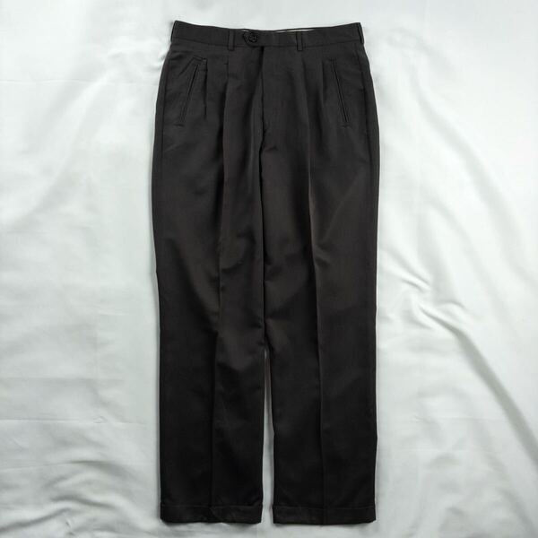 US Vintage メキシコ製 90-00s HAGGAR ツイル ツータック 光沢 ブラウン とろみ ドレープ ワイド ドレス スラックス トラウザーズ