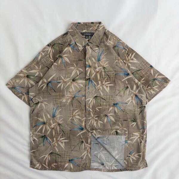 US Vintage 90s croft&barrow レーヨン100% くすみカラー エスニック 民族 アジアン バンブー ハワイアン アロハ 総柄 デザインシャツ