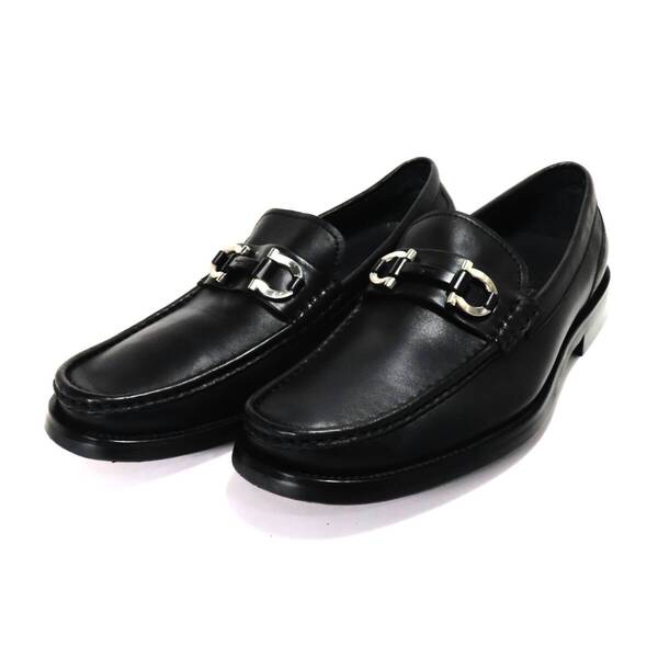 美品 SALVATORE FERRAGAMO サルヴァトーレ フェラガモ ガンチーニ ローファー 革靴 38 25cm相当 メンズ ブラック 黒