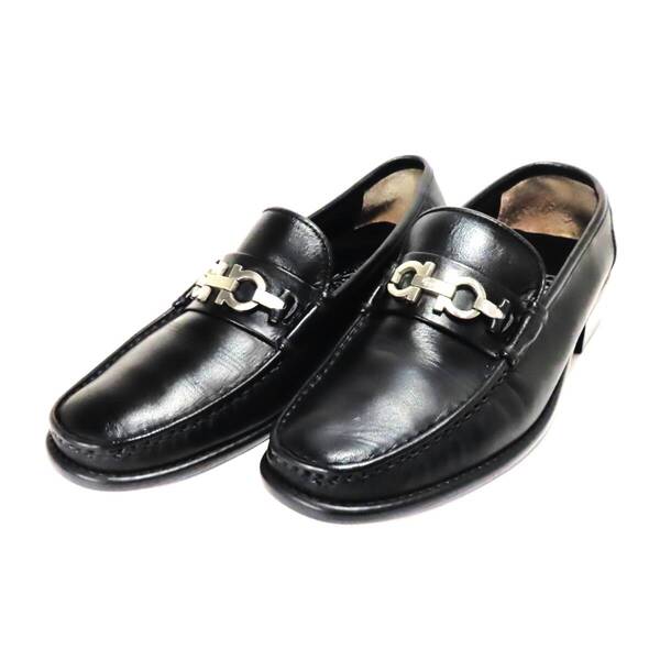 美品 SALVATORE FERRAGAMO サルヴァトーレ フェラガモ ガンチーニ ローファー 革靴 38 25cm相当 メンズ ブラック 黒 .