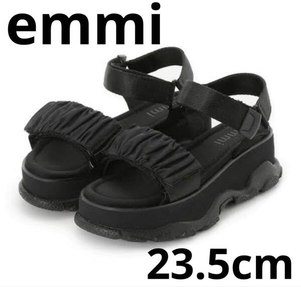 emmi エミ 厚底 ギャザーストラップサンダル ブラック 23.5cm スポーツサンダル 新品未使用品