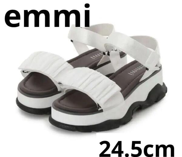 24.5cm emmi エミ 厚底 ギャザーストラップサンダル ホワイト×ブラック スポーツサンダル レディース 新品未使用品
