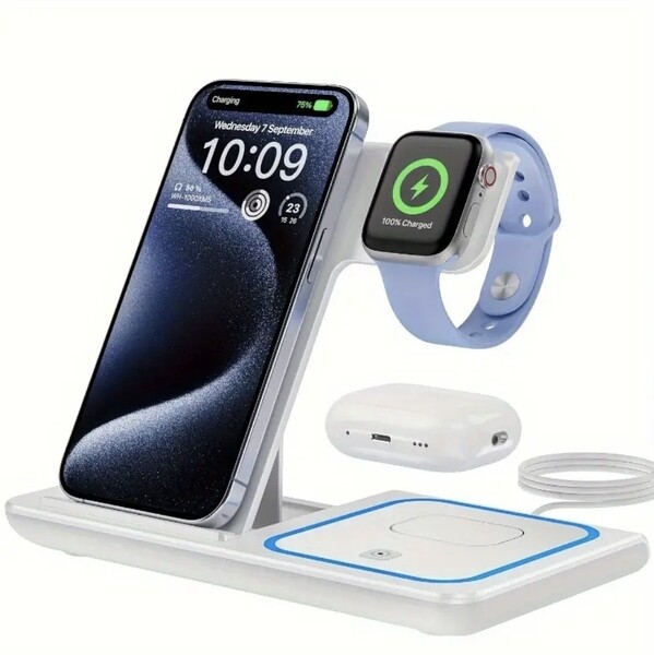 ワイヤレス充電スタンド 3in1 ホワイト 15WiPhone Apple Watch AirPods Pro 充電器