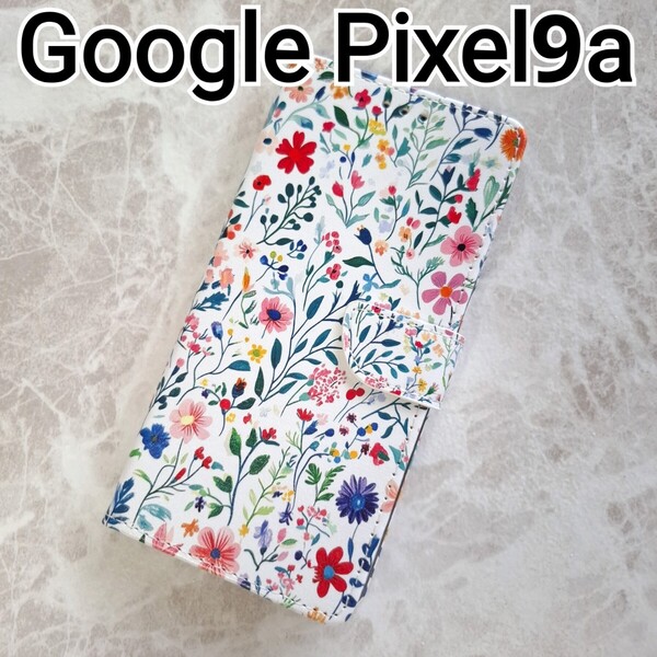 GooglePixel9a ケース 花柄 ホワイト 手帳 カード入れ付き Google Pixel9a