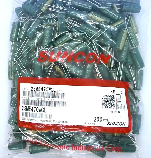 電解コンデンサ SUNCON 105℃対応 WGL25V470μF 200本
