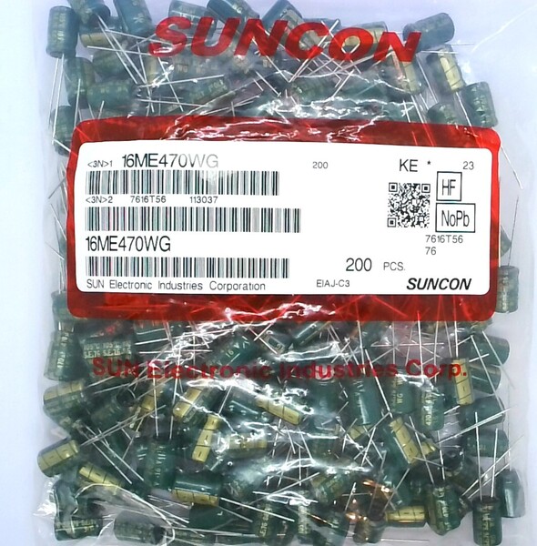 電解コンデンサ SUNCON 105℃対応 WG16V470μF 200本