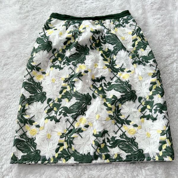 sunauna スーナウーナ 花柄 総柄刺繍 オーガンジー スカート 美品 38 Mサイズ 日本製