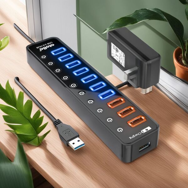 7ポートUSB3.0ハブ 5Gbps高速 電源付き