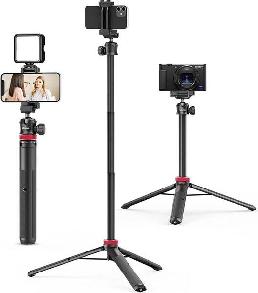コンパクト 6段伸縮スマホ&カメラ三脚、自由調節可能、携帯便利、多機能+隠れスマ