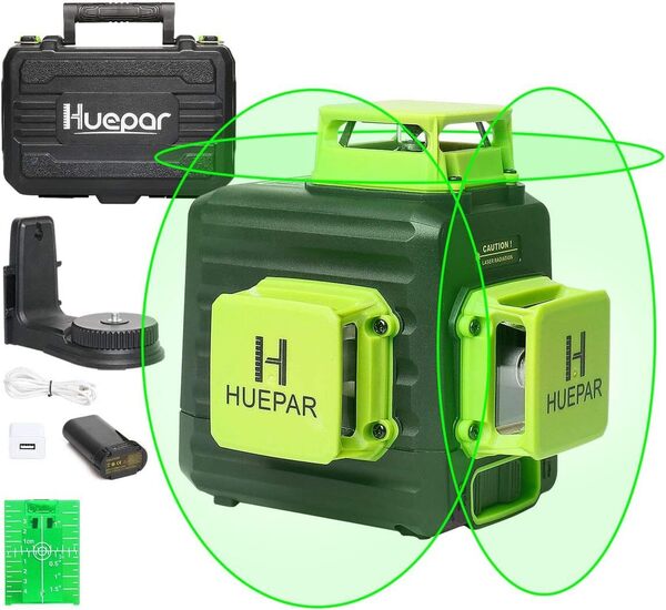 人気 3x360°全方位緑色レーザー墨出し器 クロスライン照射 大矩型 自動補正
