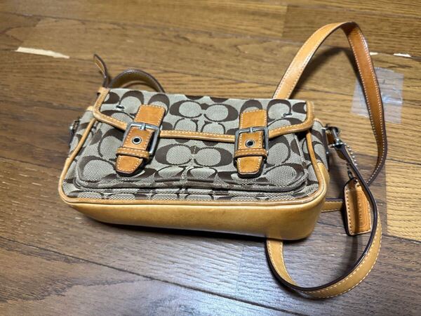 COACH コーチ ショルダーバッグ 斜め掛け シグネチャー レザー キャンバス ジャガード カバン かばん 鞄 ミニ コンパクト ポーチ ベージュ