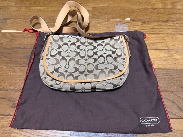 COACH コーチ ショルダーバッグ 斜め掛け シグネチャー レザー キャンバス ジャガード カバン かばん 鞄 ベージュ