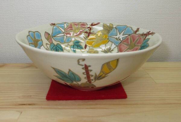 【逢絢亭・新品】茶道具 茶碗 平茶碗 京焼 御本 朝顔の図 伊坂清香 紙箱入り