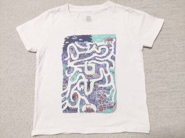 USED☆グラニフ かいけつゾロリ 蓄光 迷路半袖迷路Tシャツ 白 / ホワイト 100サイズ