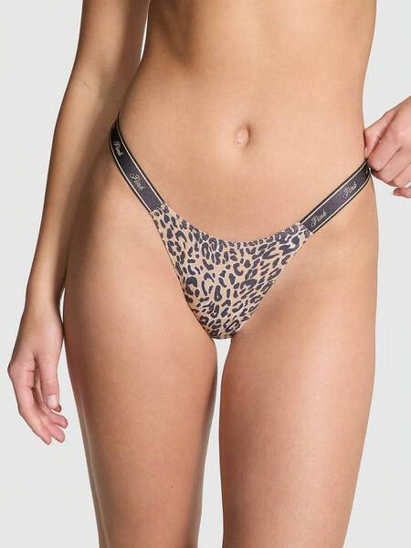 Victoria's Secret ヴィクトリア シークレット PINK ロゴ コットン マイクロ ソング Tバック ショーツ プラリネ レオパード プリント