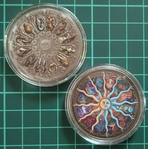 ★ 太陽・星・十二星座・西洋占星術 メダル / 約40mm 【2枚セット】★ 送料無料 ★