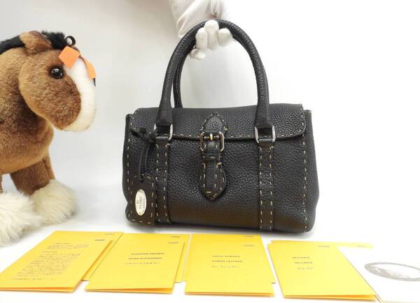 フェンディ ミニリンダ セレリアレザー 黒 シルバー金具 ハンドバッグ小 極美品@ 24