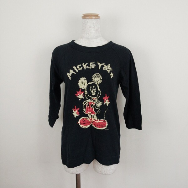 0513/M/Disney レディース トップス Tシャツ 七分袖 黒 ブラック