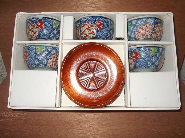 【 有田焼 未使用 】 有田焼 西山 錦地紋 茶托付仙茶揃 : 茶器 湯呑 5客セット その2