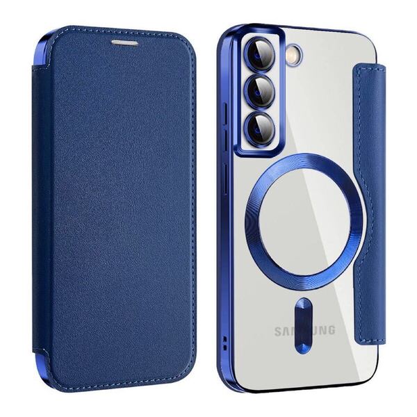 Galaxy S25 レザーケース ギャラクシー s25 クリアケース galaxy s25 カバー SC-51F SCG31 透明 MagSafe充電 手帳型 ブルー