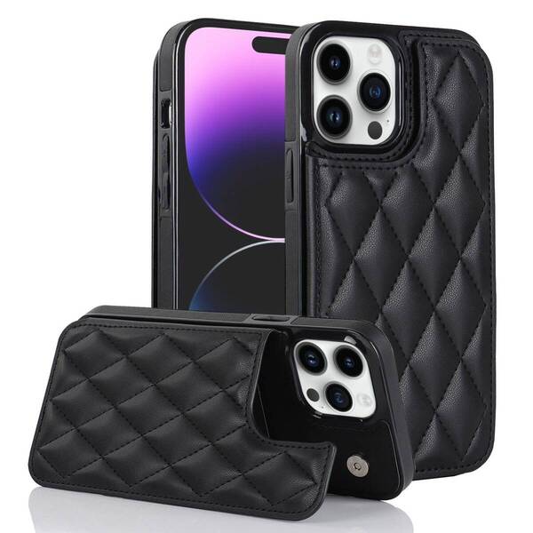 iPhone 15 pro キルティングケース アイフォン15 プロ レザーケース iPhone 15 pro カバー カード収納 背面 ブラック