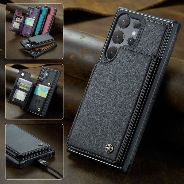Galaxy S25 ultra レザーケース ギャラクシー s25 ウルトラ ケース galaxy s25 ultra カバー SC-52F SCG32 背面 カード収納 C ブラック