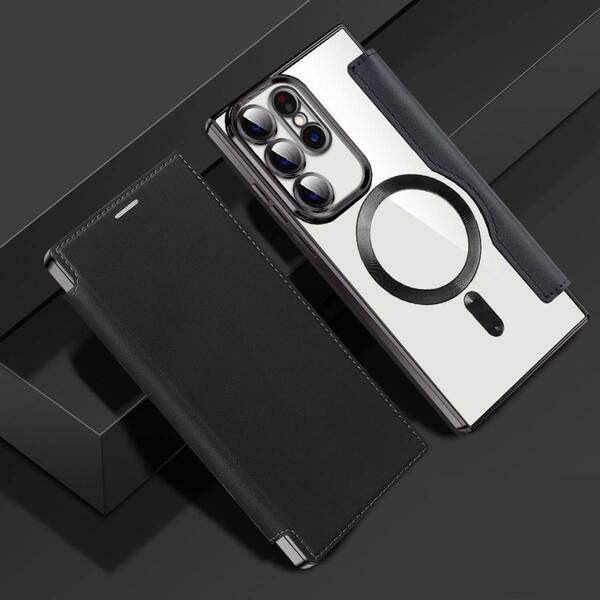 Galaxy S23 ultra レザーケース ギャラクシー s23 ウルトラ クリアケース SC-52D SCG20 透明 MagSafe充電 手帳型 ブラック