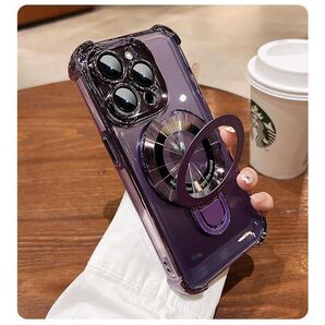 iPhone 15 Pro max ケース アイフォン15 プロ マックス カバー 透明 メッキ加工 耐衝撃 レンズ保護 スタンド付き MagSafe充電 選べる5色 p