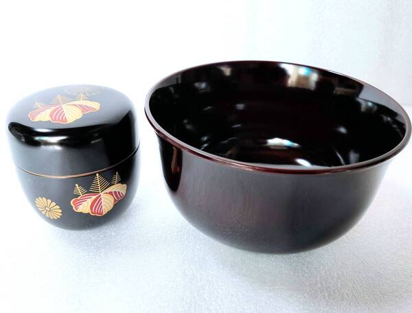 ★未使用★茶道 茶道具★茶碗 お茶碗 + 棗 なつめ 金蒔絵★茶器★2点セット★送料無料★