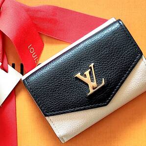 美品★LOUIS VUITTON ルイヴィトン ポルトフォイユ・ロックミニ ブラック/ベージュ/ピンク★三つ折り財布 M80984 ICチップ グレインカーフ