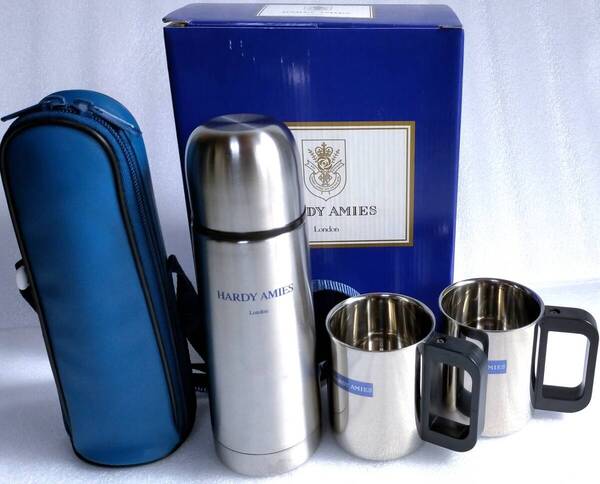 ★新品★未使用★ハーディエイミス★HARDY AMIES★ステンレスボトル★水筒★約350ml★ステンレスマグカップ2個★箱 専用ケース★送料無料