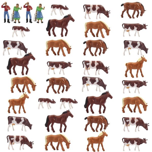 【数量限定】ウマ模型 馬模型 1:87 人物 36本入り 人形 養殖場 人間 牧場 ウシ模型 マイクロ風景 牛模型 装飾 情景コレ
