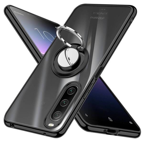 【数量限定】SOV43 スマホケース カバー SO-41A スタンド機能 透明 車載ホルダー 耐衝撃 メッキ加工 360°回転 黒