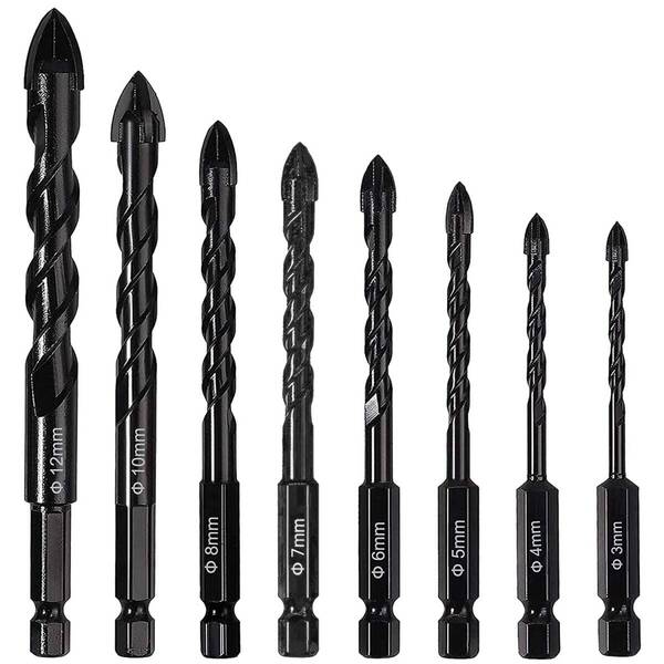 【在庫処分】ガラスドリルビット 六角軸タイル 穴あけドリルビット 超硬四刃ドリルビット3mm ト 4mm 5mm 6mm 7mm